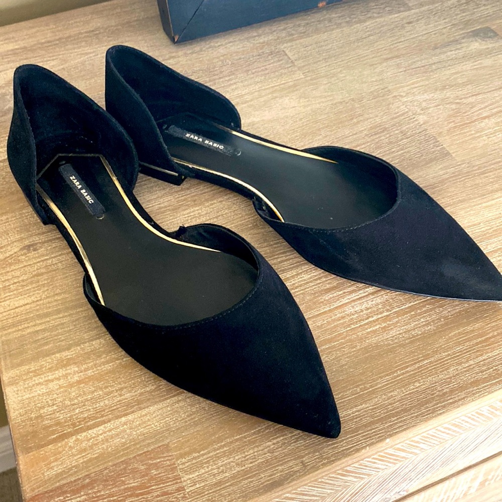 ZARA black velvet pointy toe flats